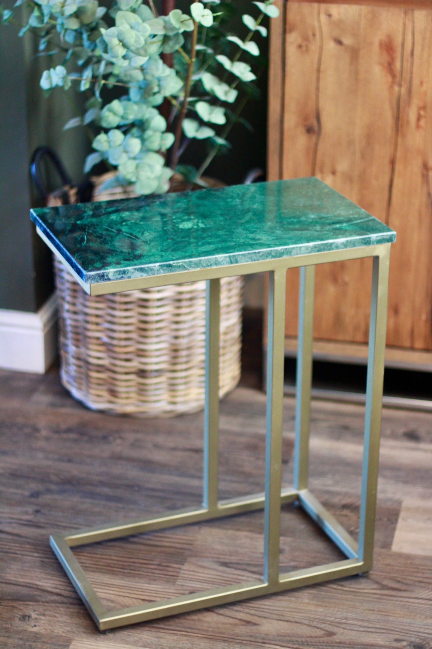Forest Green Rajasthani Marble Sofa Side Table styled view – Leya Buster Interiors