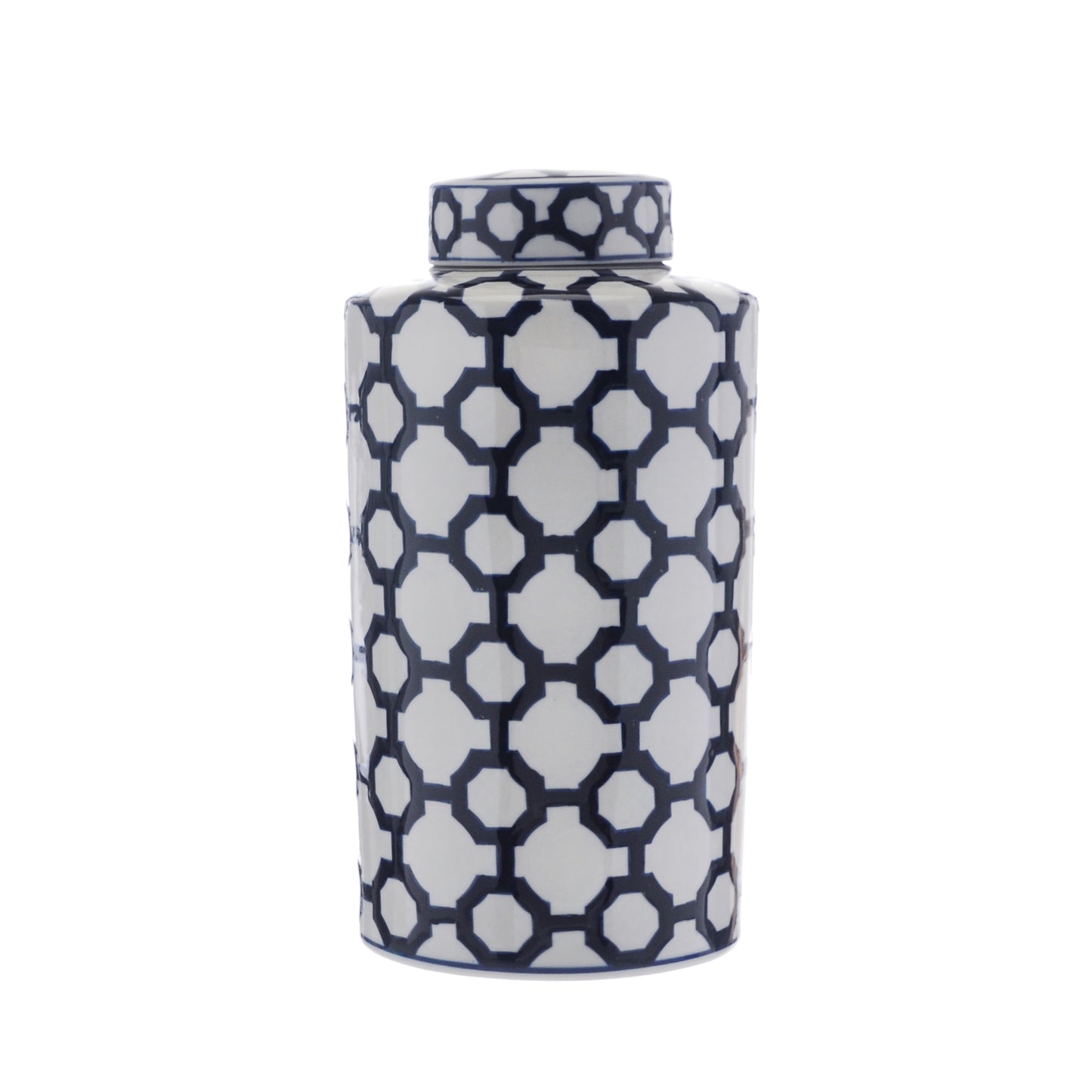 Tall Blue & White Geometric Ginger Jar