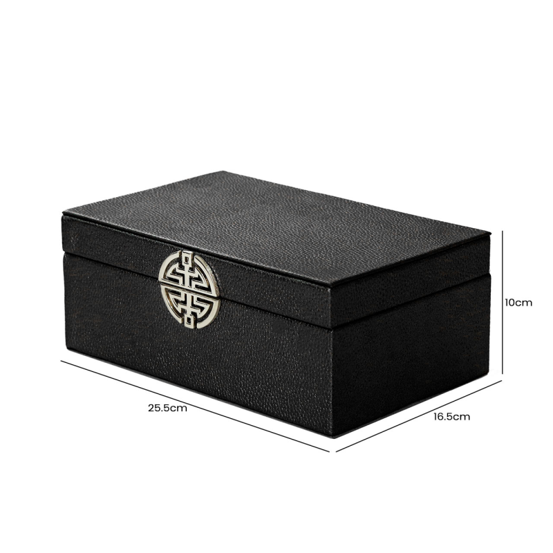 Elegant Black Faux Leather Jewellery Box with Mirror Lid