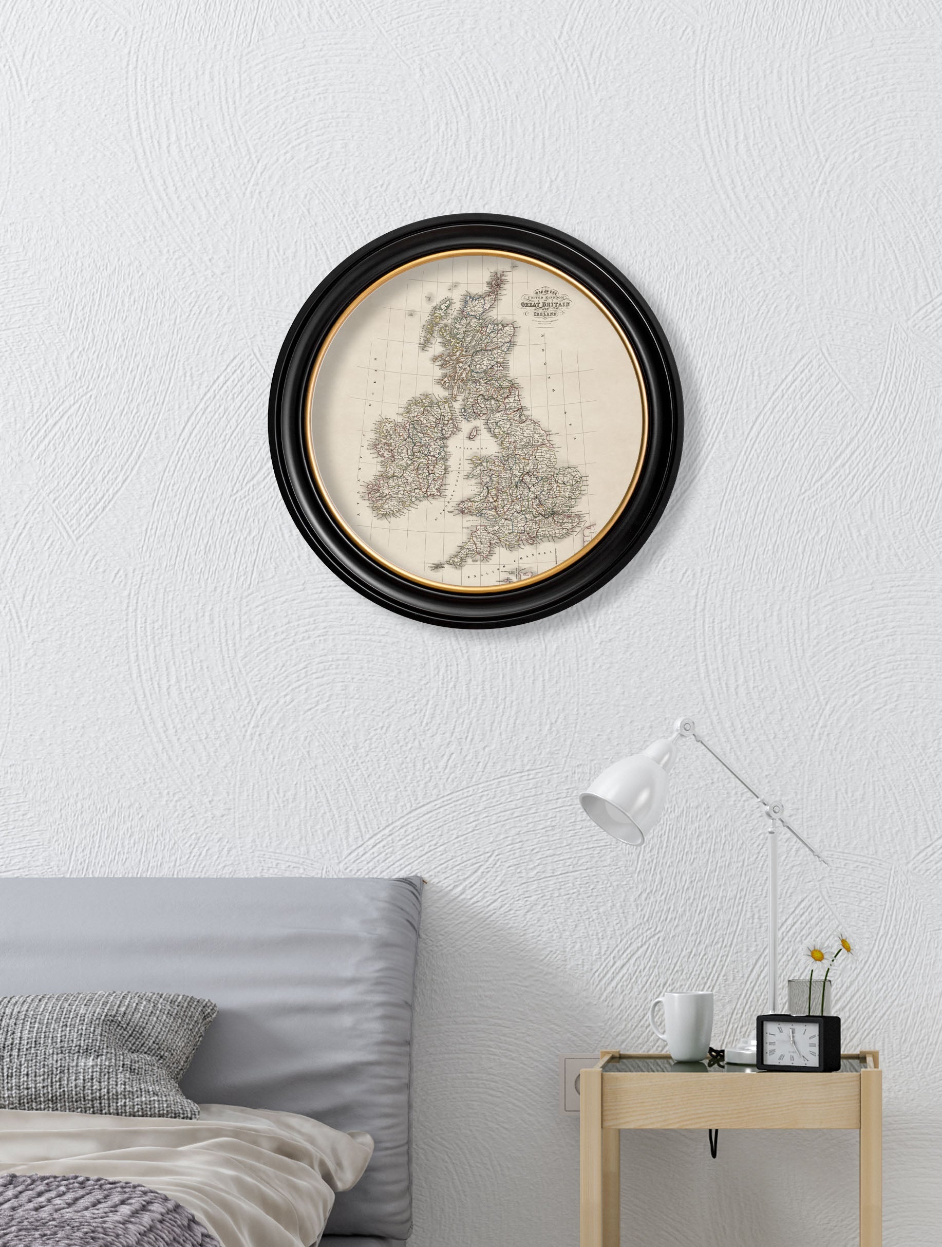c.1838 Map of Great Britain – Round Frame – framed wall art at Leya Buster Interiors