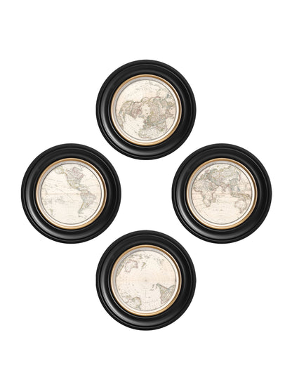 c.1838 World Map Hemispheres in Round Frames styled view – Leya Buster Interiors