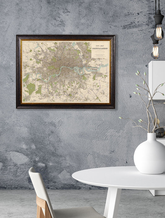 c.1905 County Map of London – framed wall art at Leya Buster Interiors