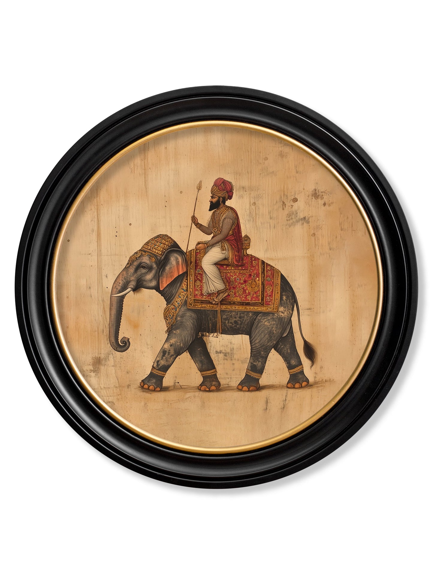 Mughal Emperor on Elephant LF – Oxford round frame detail – Leya Buster Interiors