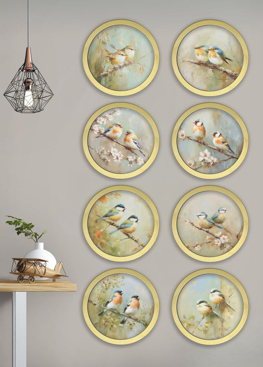 Garden Birds – 30cm Gold Round Box Frame – framed wall art at Leya Buster Interiors