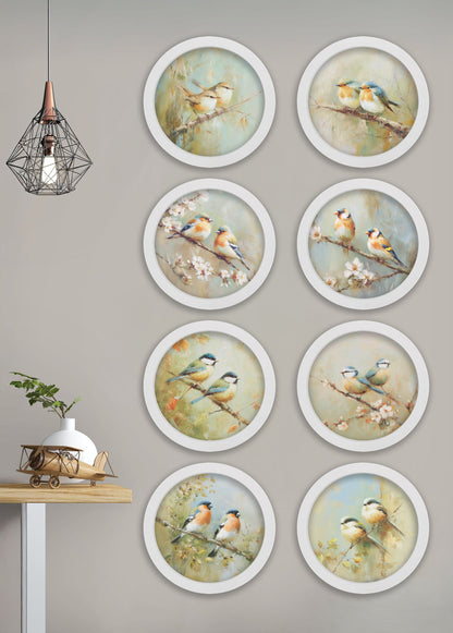 Garden Birds – 30cm White Round Box Frame – framed wall art at Leya Buster Interiors