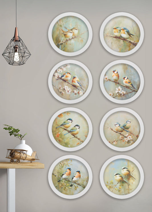 Garden Birds – 30cm White Round Box Frame – framed wall art at Leya Buster Interiors