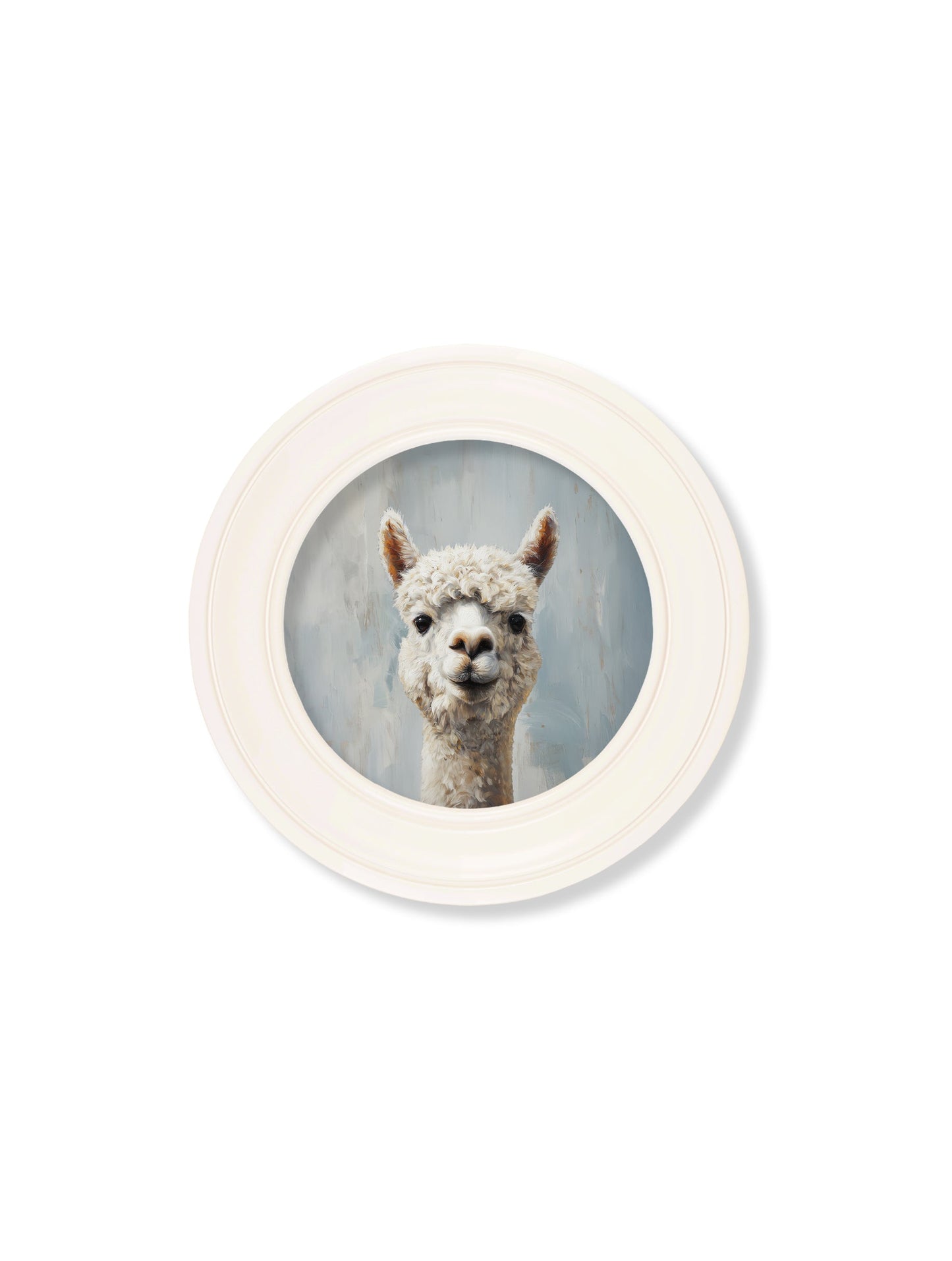 The Goofy Alpaca – Oxford Strong White Round Frame styled view – Leya Buster Interiors