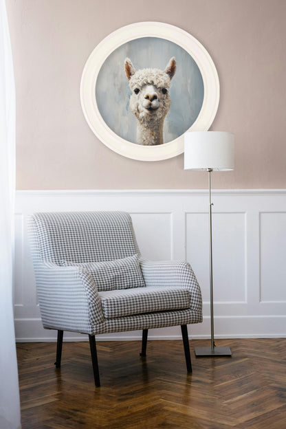 The Goofy Alpaca – Oxford Strong White Round Frame – framed wall art at Leya Buster Interiors