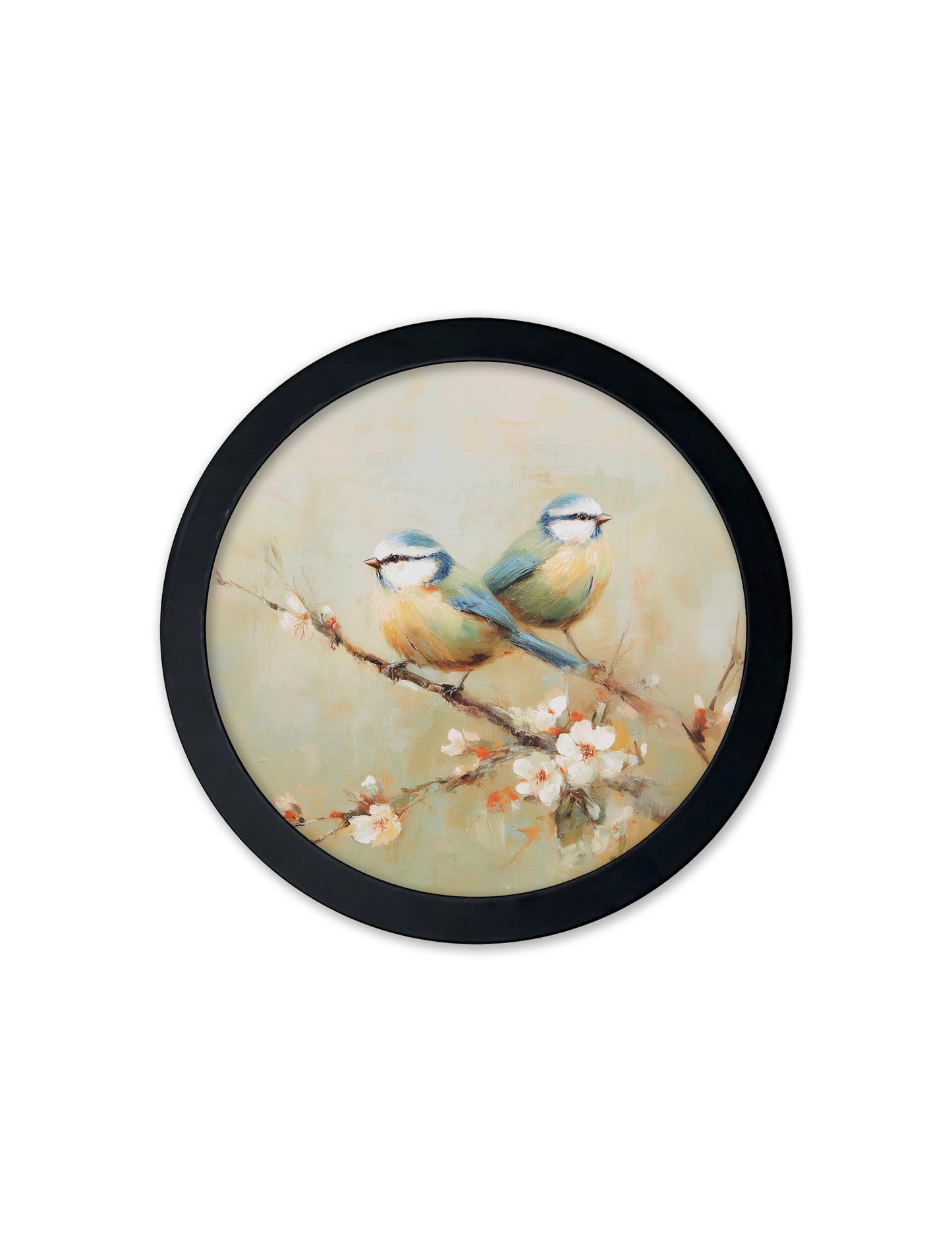 Garden Birds – 30cm Black Round Box Frame styled view – Leya Buster Interiors