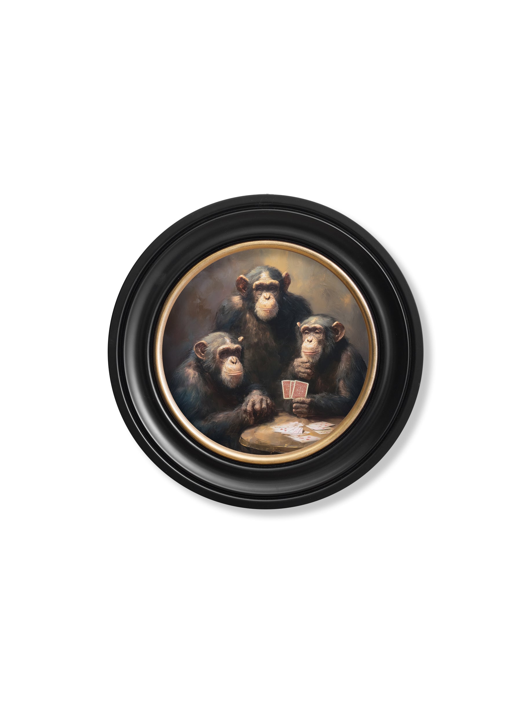 The Card – Playing Chimps – Oxford Round Frame styled view – Leya Buster Interiors