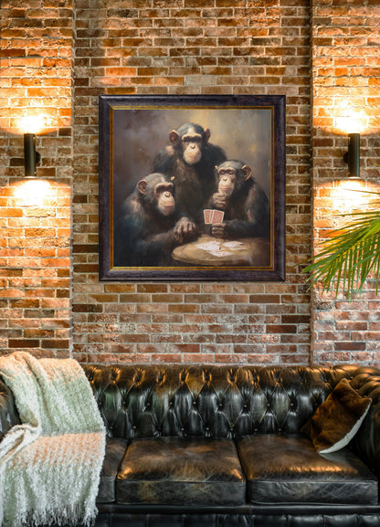 The Card – Playing Chimps – Oxford Square Frame – framed wall art at Leya Buster Interiors
