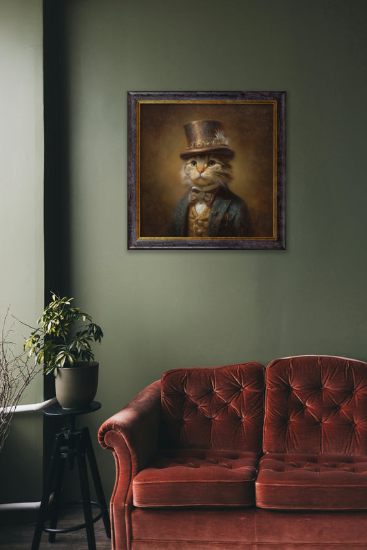 Lord Whiskerby – Gentleman Tabby Cat Oxford Square Frame – fine home fragrance at Leya Buster Interiors