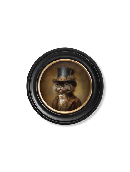 Sir Fluffington – Gentleman Persian Cat Oxford Round Frame styled view – Leya Buster Interiors