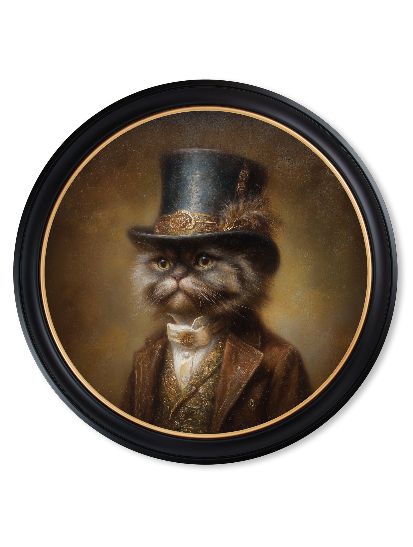 Sir Fluffington – Gentleman Persian Cat Oxford Round Frame styled view – Leya Buster Interiors