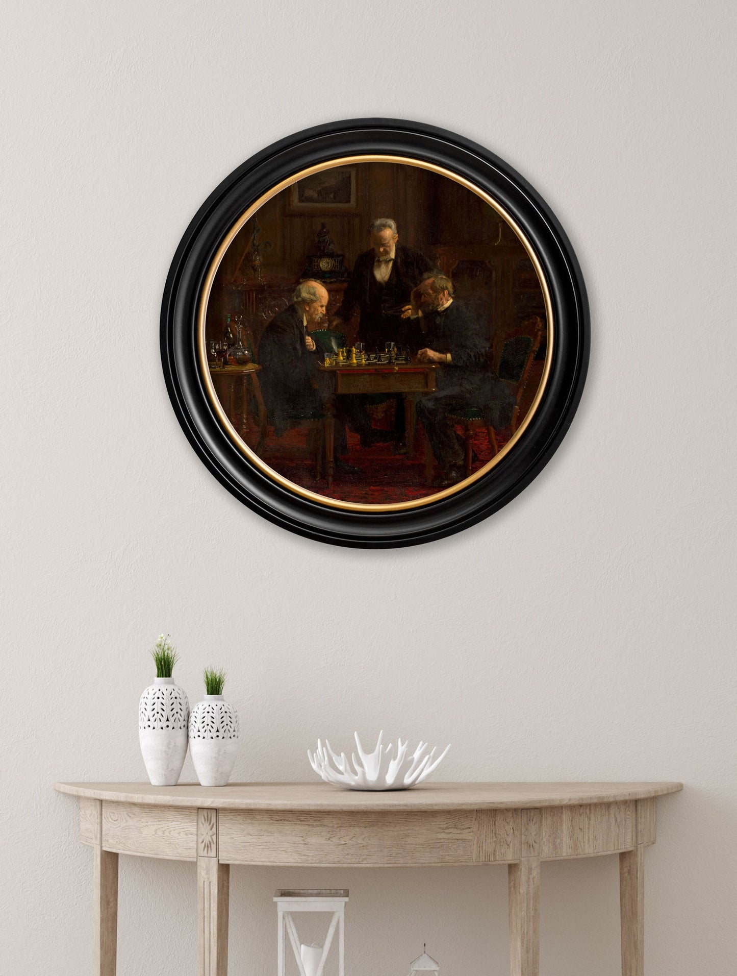 c.1876 The Chess Players – Thomas Eakins – Round Frame – framed wall art at Leya Buster Interiors