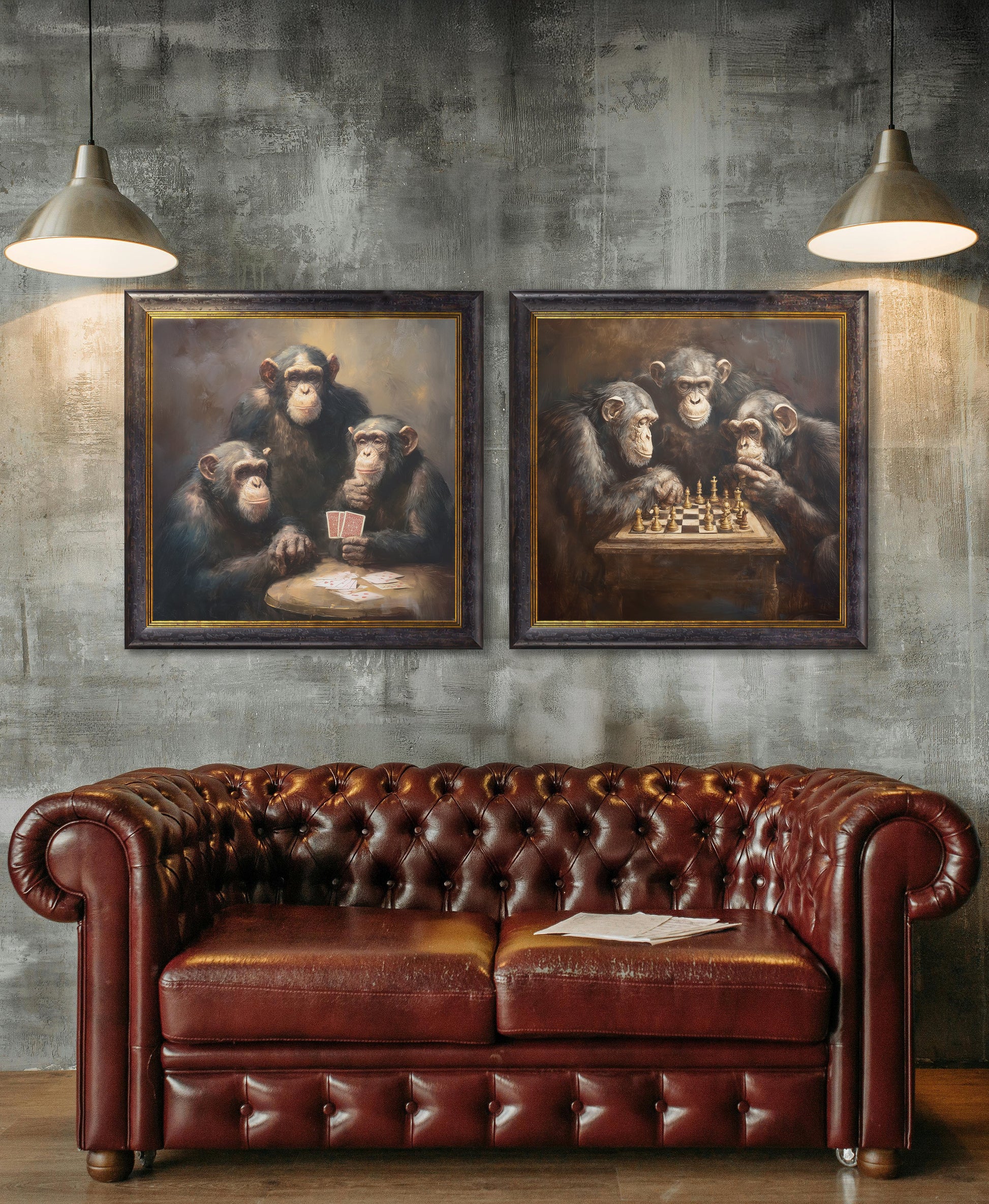 The Chess – Playing Chimps – Oxford Square Frame styled view – Leya Buster Interiors