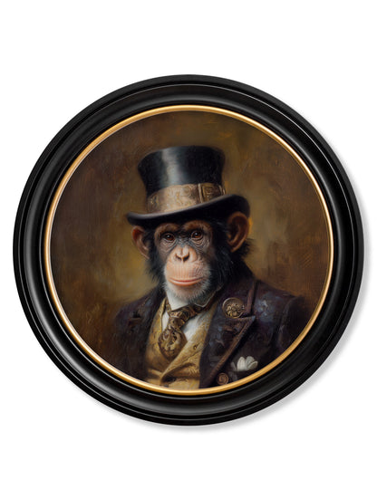 Sir Bananington – Gentleman Chimpanzee Oxford Round Frame detail – Leya Buster Interiors