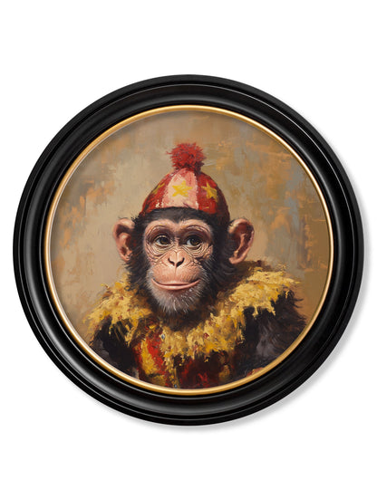 Chimpy the Daring – Circus Chimpanzee Oxford Round Frame detail – Leya Buster Interiors