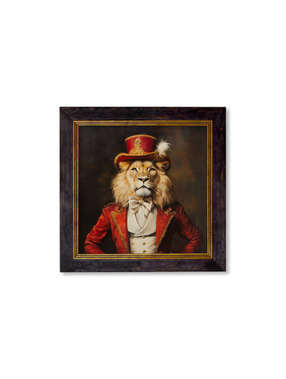 Maximum Mane – Circus Master Lion Oxford Square Frame styled view – Leya Buster Interiors