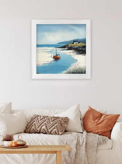 The Coastal Boat – White Hurstwood Square Frame – framed wall art at Leya Buster Interiors