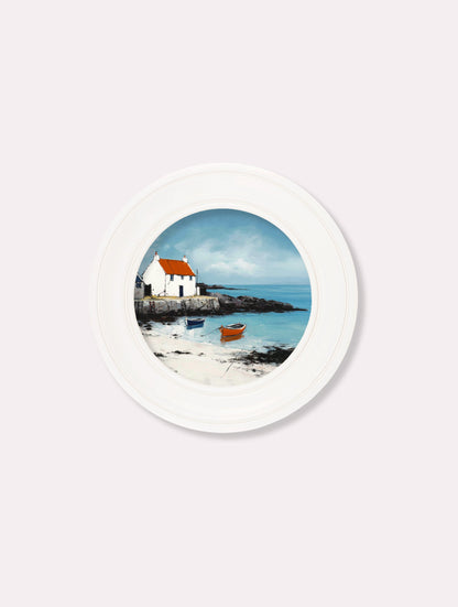 The Coastal House – Oxford White Round Frame styled view – Leya Buster Interiors