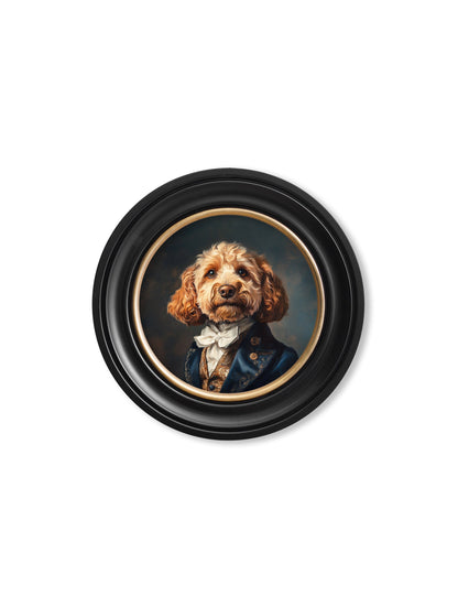 Sir Barkington – Gentleman Cockapoo Oxford Round Frame styled view – Leya Buster Interiors
