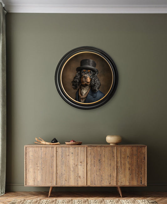Lord Longears – Gentleman Cocker Spaniel Oxford Round Frame – fine home fragrance at Leya Buster Interiors