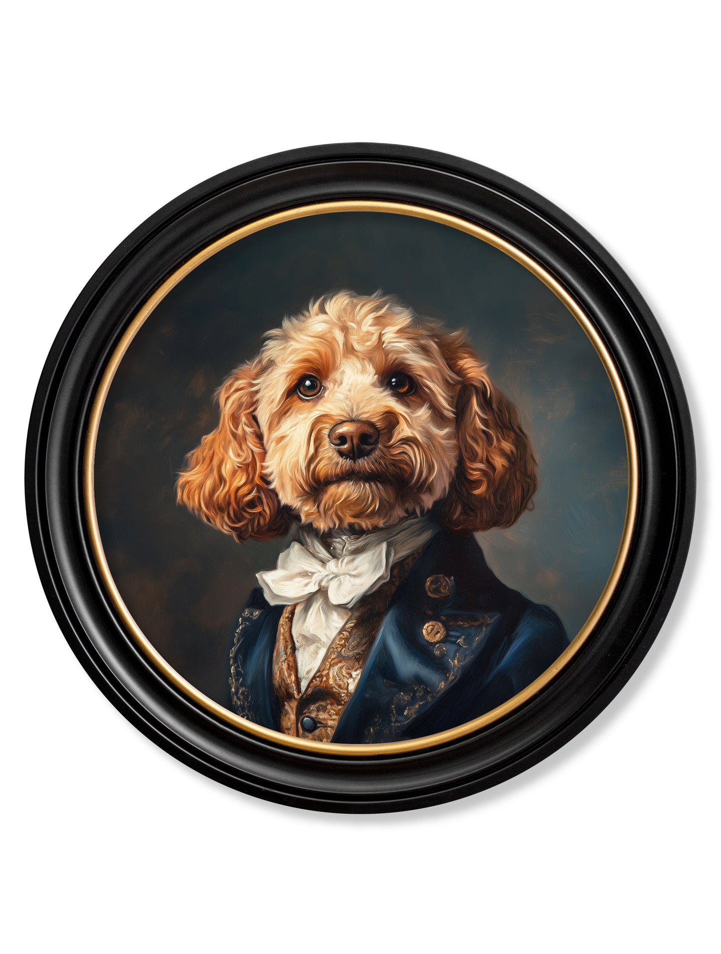 Sir Barkington – Gentleman Cockapoo Oxford Round Frame detail – Leya Buster Interiors