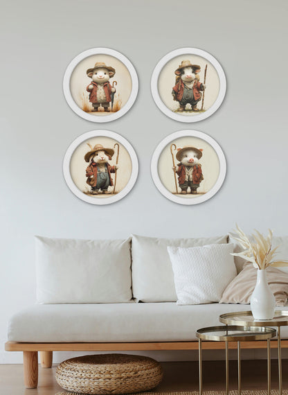 The Little Farmers – 30cm White Round Box Frame – framed wall art at Leya Buster Interiors
