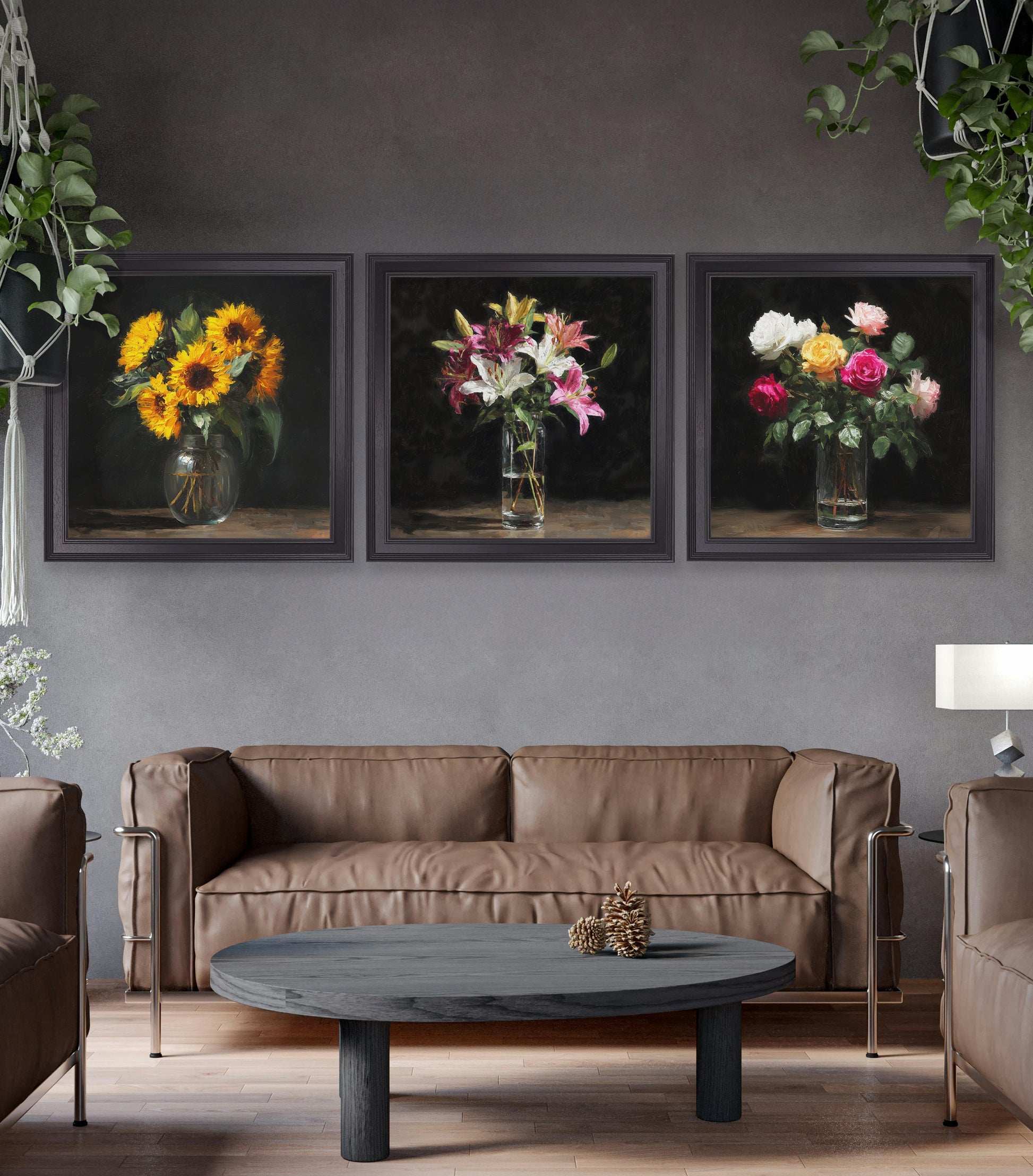 Lilies After Dark – Black Hurstwood Square Frame styled view – Leya Buster Interiors