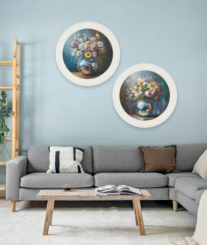 Disco Lilies & Roses – Oxford Strong White Round Frame styled view – Leya Buster Interiors