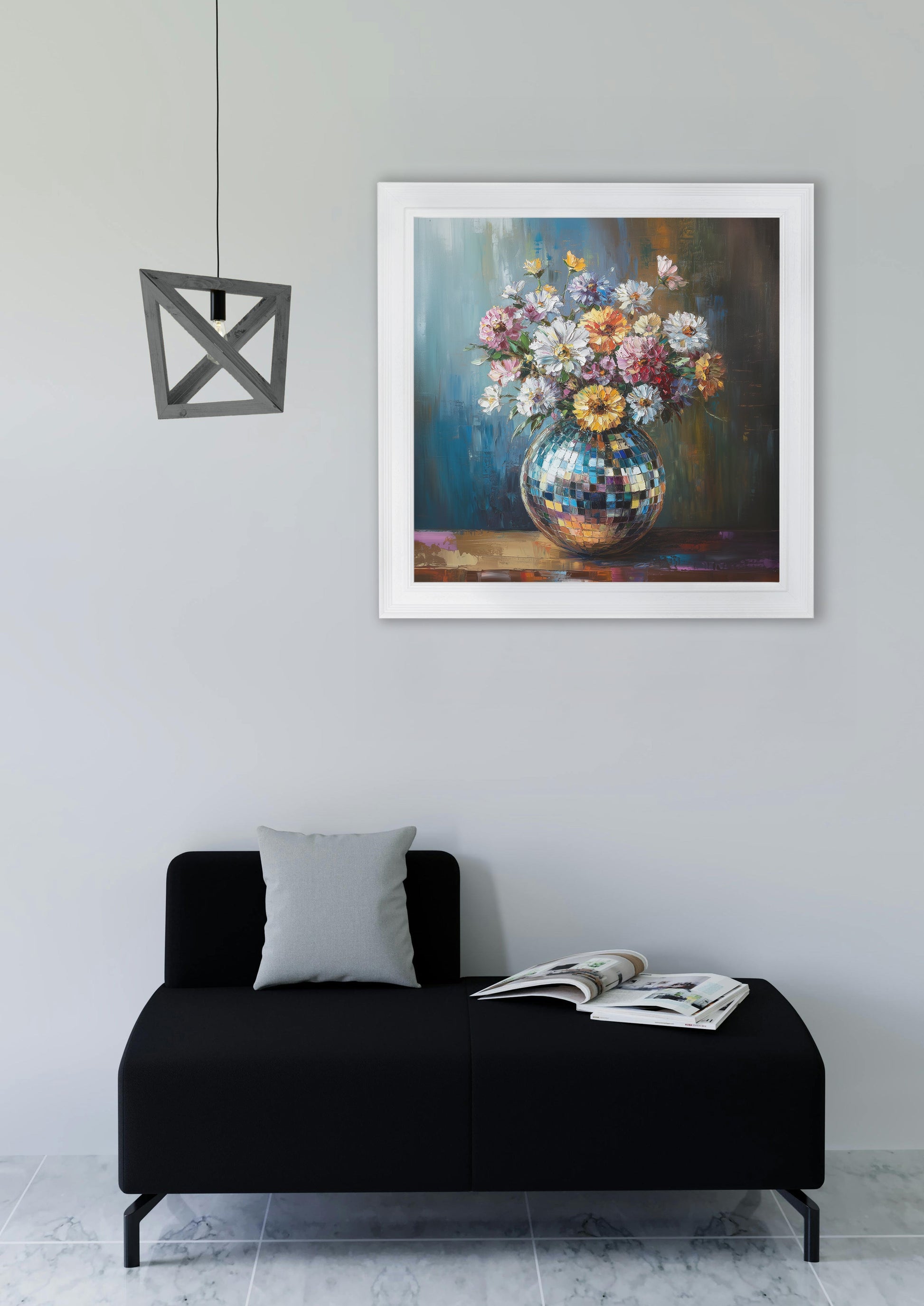 Disco Wildflowers – White Hurstwood Square Frame – framed wall art at Leya Buster Interiors