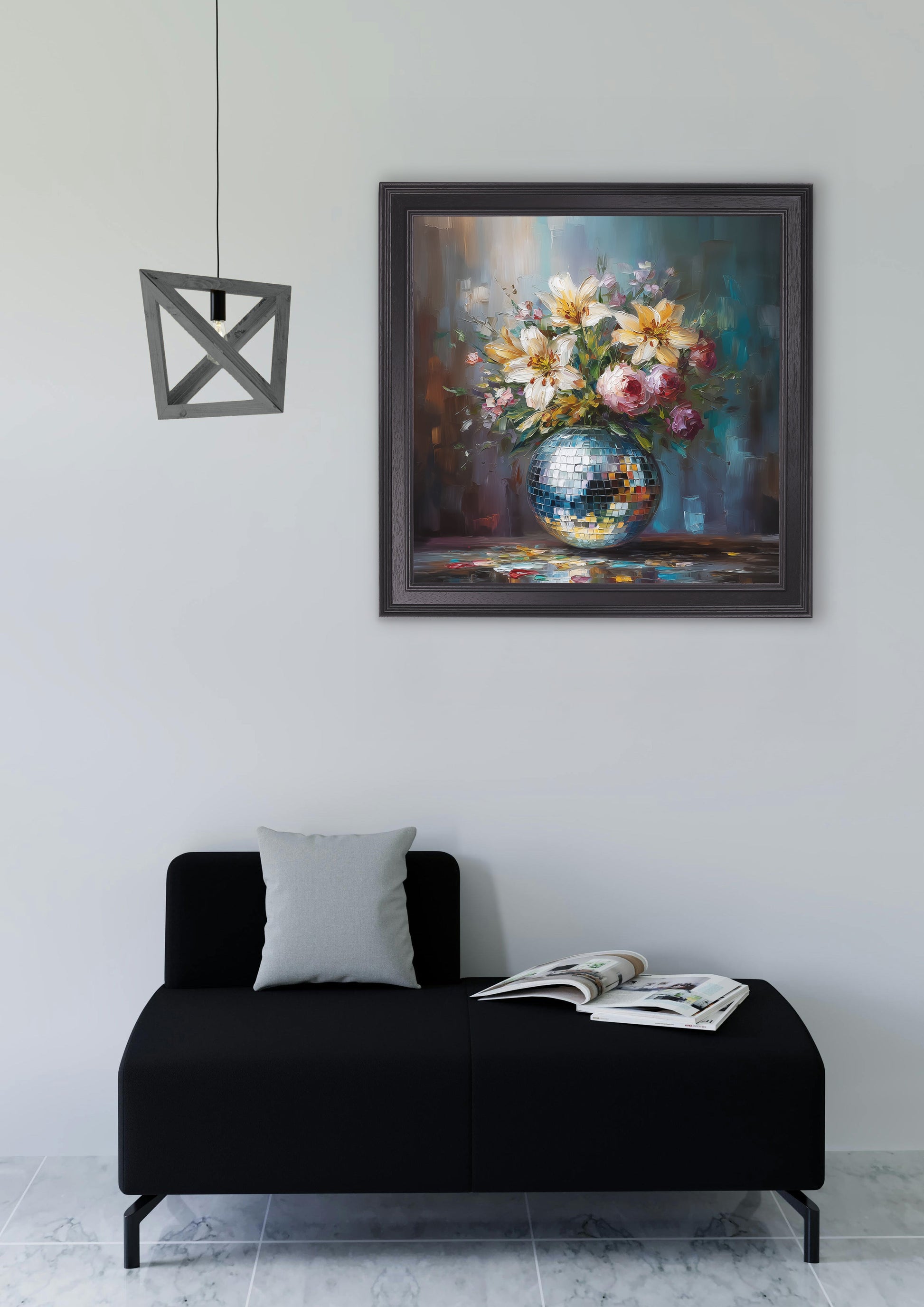 Disco Lilies & Roses – Black Hurstwood Square Frame – framed wall art at Leya Buster Interiors
