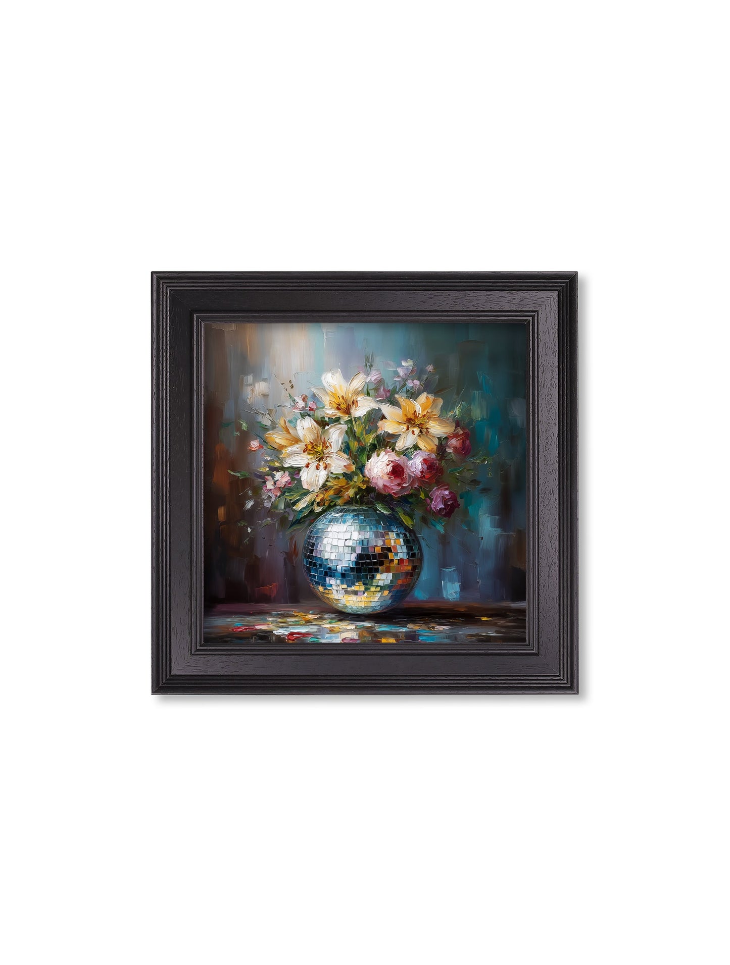 Disco Lilies & Roses – Black Hurstwood Square Frame styled view – Leya Buster Interiors