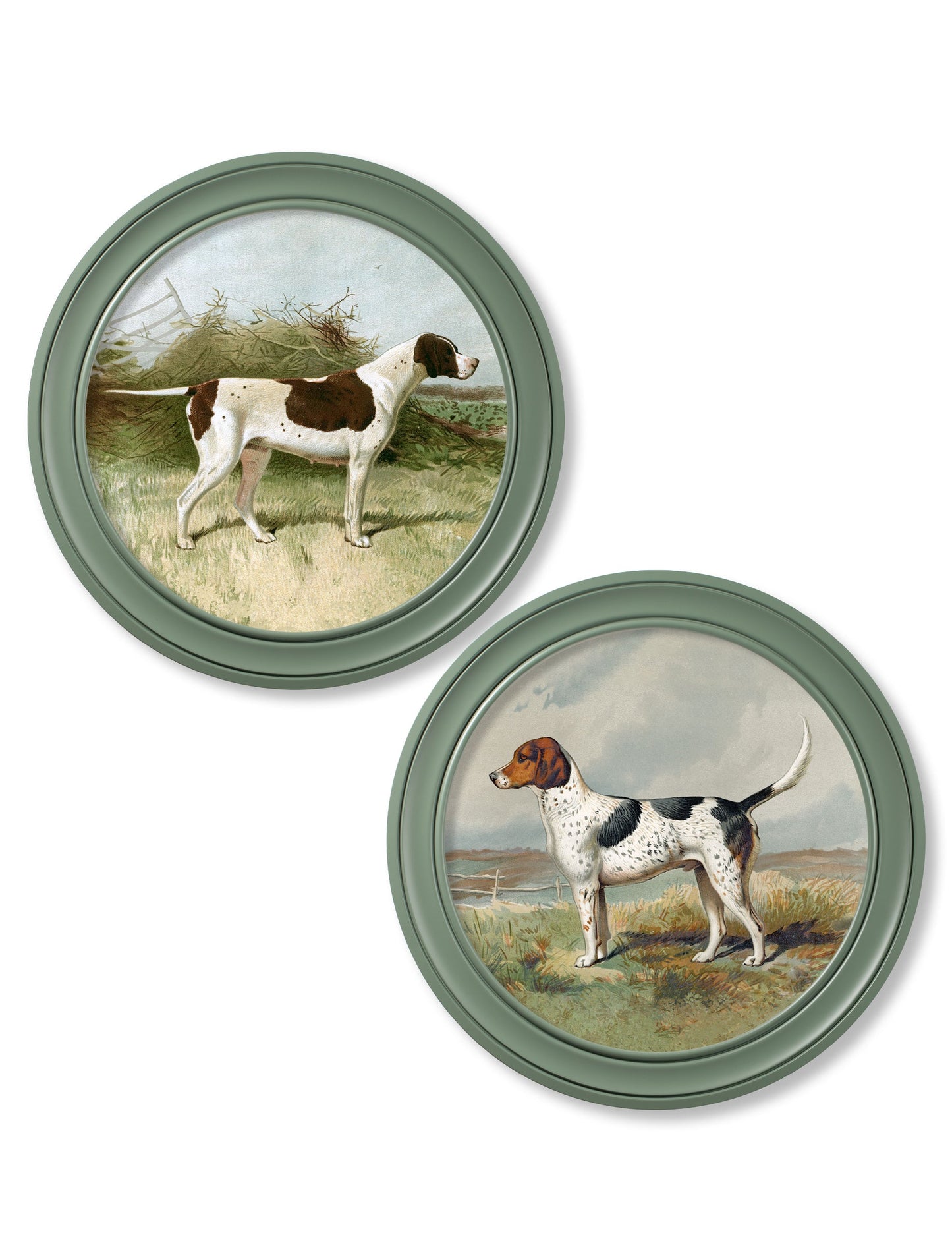 c.1881 Gun Dogs – Round Frame Green detail – Leya Buster Interiors