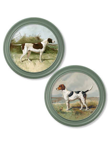 c.1881 Gun Dogs – Round Frame Green detail – Leya Buster Interiors