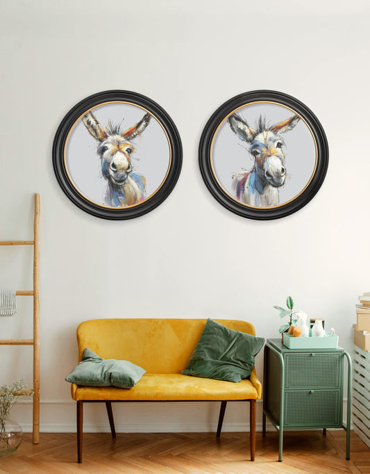 Donkey Jack & Jennet Cosy Sketch – Oxford Round Frame – framed wall art at Leya Buster Interiors