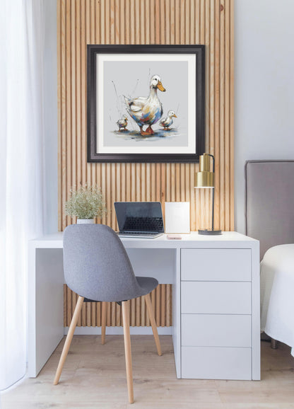 Family of Ducks Cosy Sketch – Black Hurstwood Square Frame – framed wall art at Leya Buster Interiors