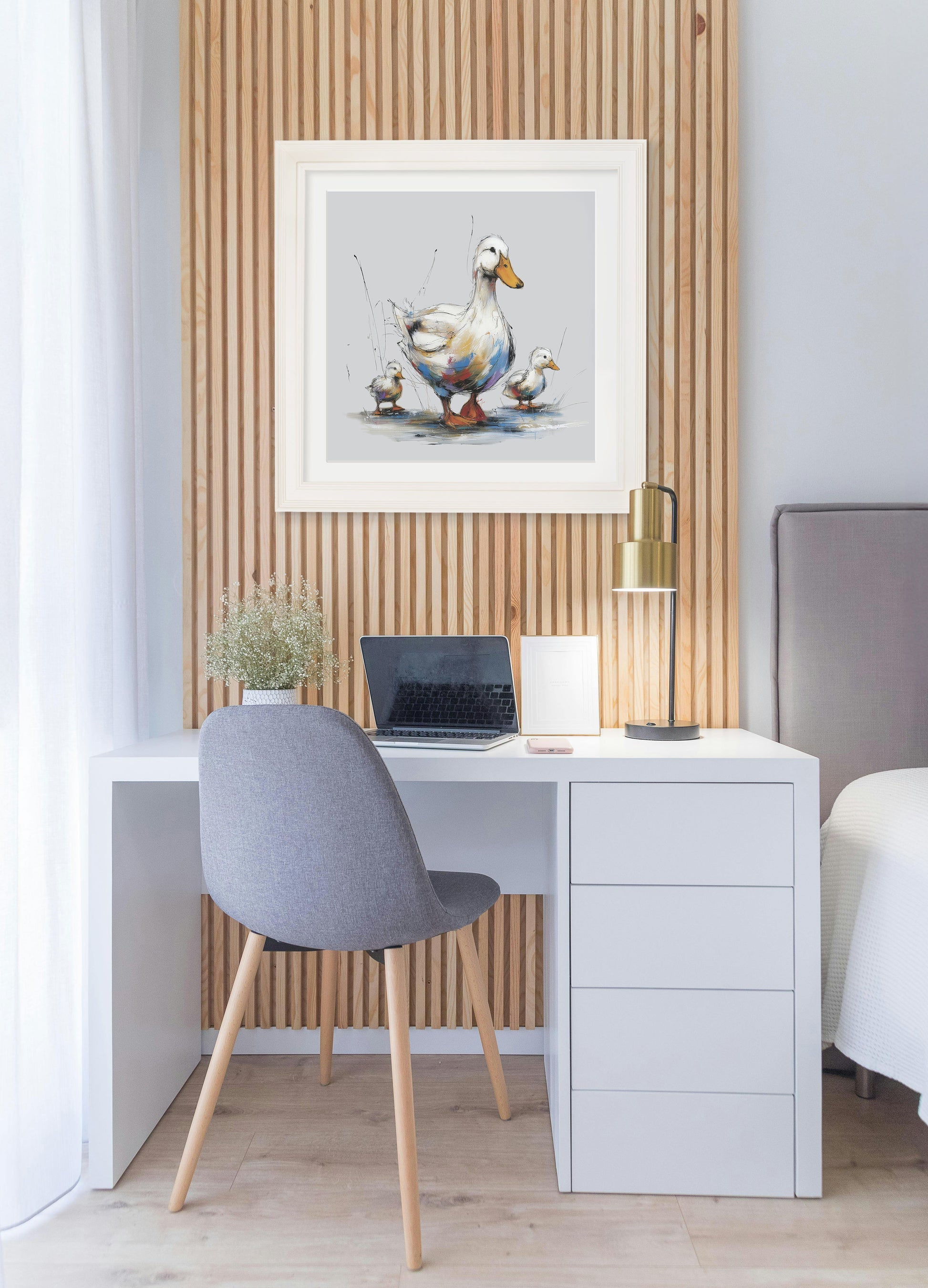 Family of Ducks Cosy Sketch – Cream Hurstwood Square Frame – framed wall art at Leya Buster Interiors
