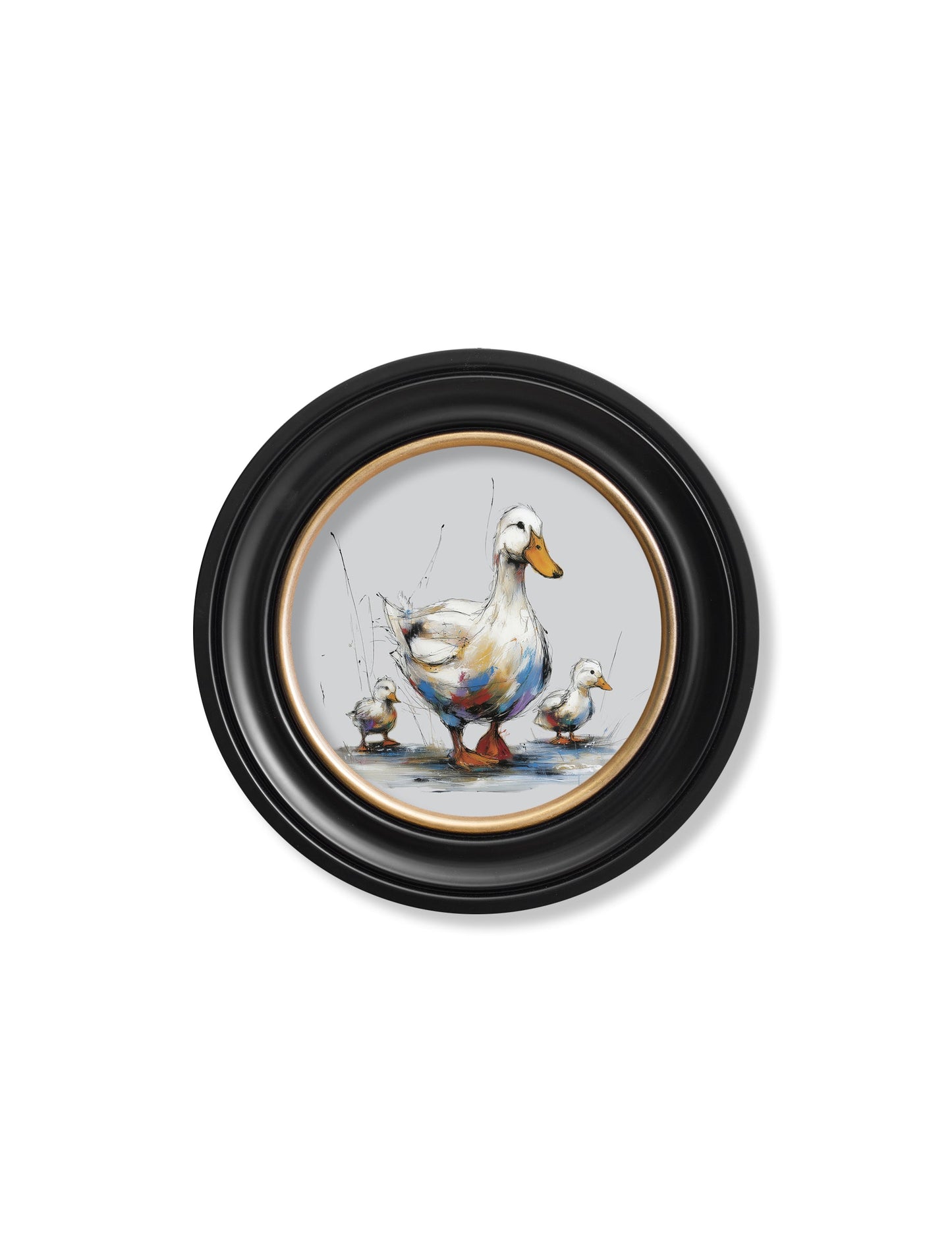 Family of Ducks Cosy Sketch – Oxford Round Frame styled view – Leya Buster Interiors