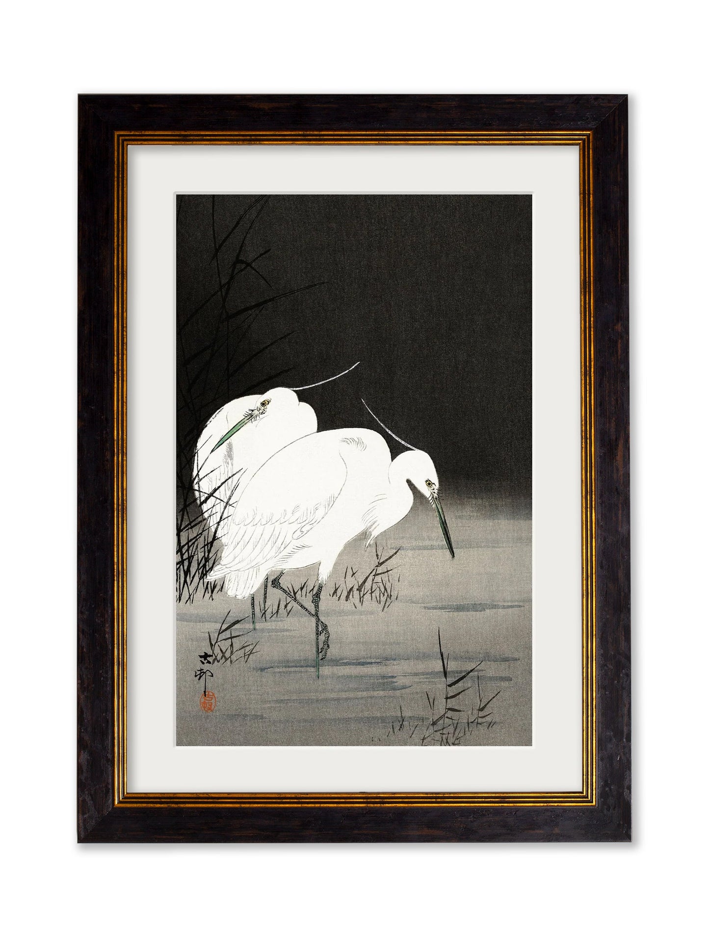 c.1910 Two Egrets in Reeds – Ohara Koson styled view – Leya Buster Interiors