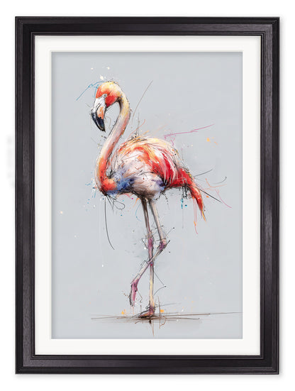 Pink Flamingo Cosy Sketch – Black Hurstwood Frame detail – Leya Buster Interiors