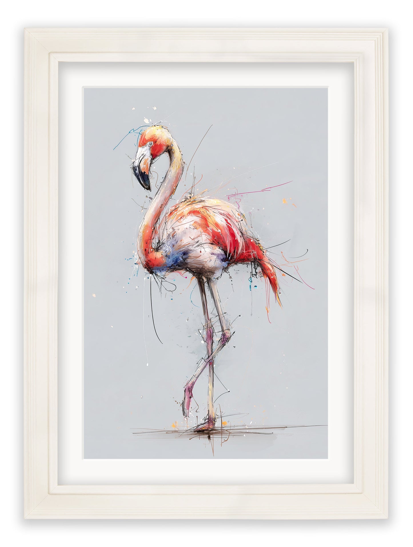 Pink Flamingo Cosy Sketch – Cream Hurstwood Frame styled view – Leya Buster Interiors