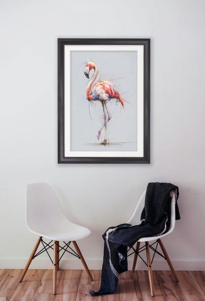 Pink Flamingo Cosy Sketch – Black Hurstwood Frame – framed wall art at Leya Buster Interiors
