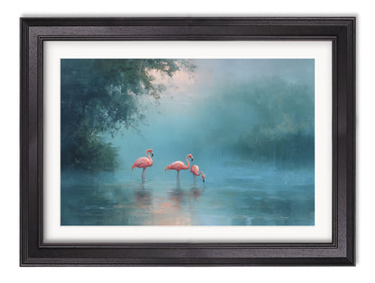 Misty Lake Flamingos – Black Hurstwood Frame styled view – Leya Buster Interiors
