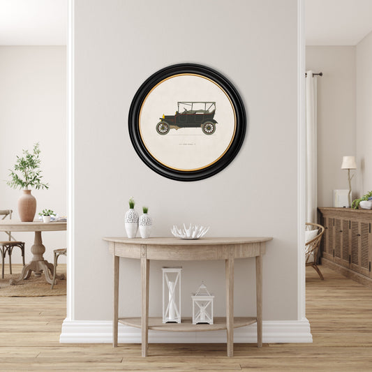 1915 FORD MODEL 'T' in Round Frame – framed wall art at Leya Buster Interiors
