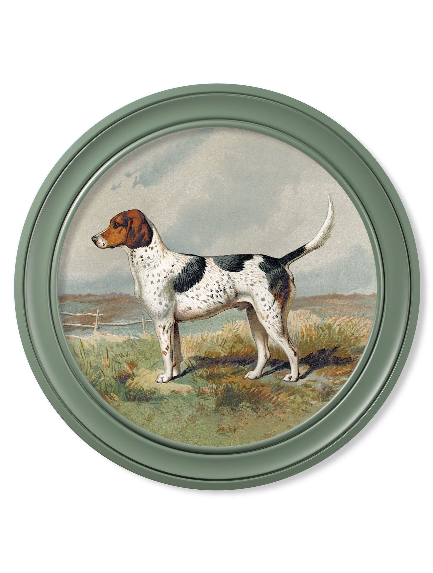 c.1881 Gun Dogs – Round Frame Green styled view – Leya Buster Interiors