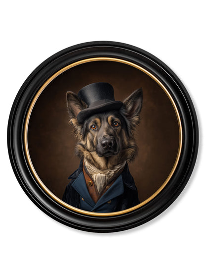 Count Von Shepherd – Gentleman German Shepherd Oxford Round Frame detail – Leya Buster Interiors