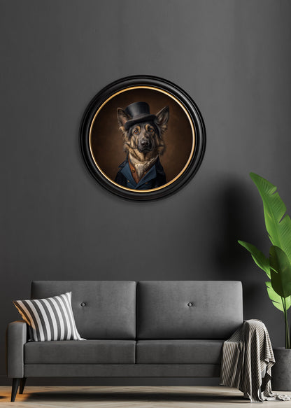 Count Von Shepherd – Gentleman German Shepherd Oxford Round Frame – fine home fragrance at Leya Buster Interiors