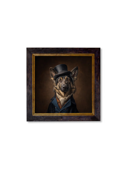 Count Von Shepherd – Gentleman German Shepherd Oxford Square Frame styled view – Leya Buster Interiors